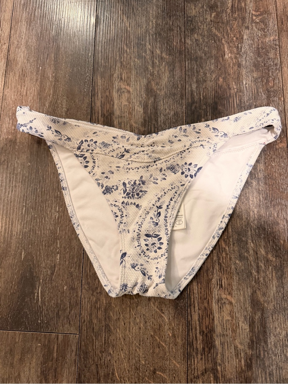 Hollister White Bikini Bottoms with Blue Paisley Print